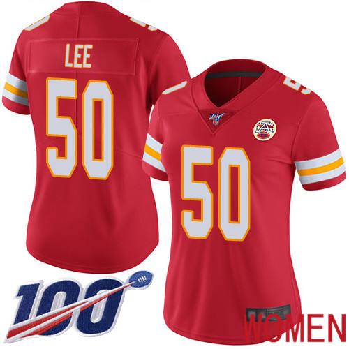 Women Kansas City Chiefs 50 Lee Darron Red Team Color Vapor Untouchable Limited Player 100th Season Nike NFL Jersey